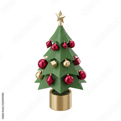 Stylized holiday tree with cheerful red and gold decor