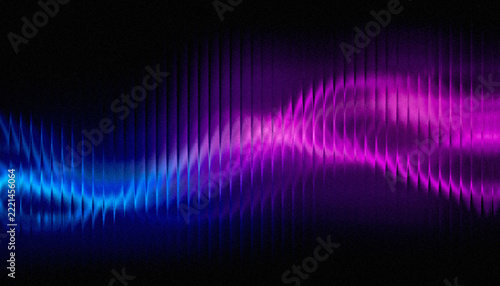 Abstract Blue and Purple Neon Wave Background with Glowing Light Rays and Dynamic Sound Wave Pattern