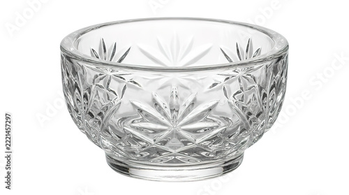 Fotografie Clear crystal glass bowl with intricate star pattern design