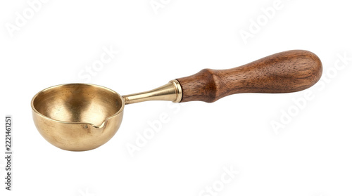 Brass and wood coffee scoop with ergonomic handle