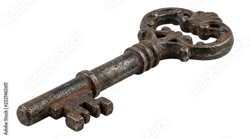Antique ornate iron key with intricate design