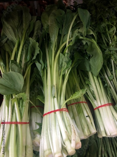 Sawi (mustard greens) sold in local market in Kuching, Malaysia.	
