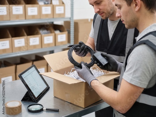 Warehouse Technicians Inspecting Items for Holiday Returns Reverse Logistics