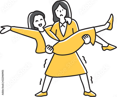 笑顔の女性を抱き上げる女性