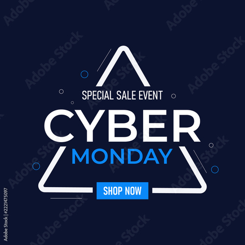 A Cyber Monday sale banner with a triangular frame and text.