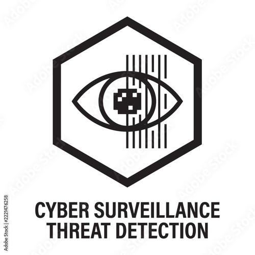 Cyber Surveillance and Threat Detection Hexagonal Icon Vector Illustration with Digital Eye Scan