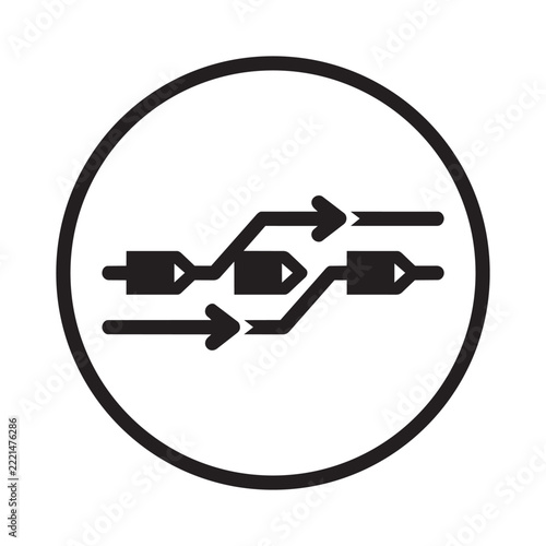 Data flow process and bypass workflow icon vector illustration in circle frame