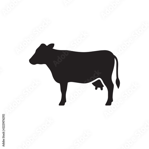 Black silhouette of a standing dairy cow vector illustration isolated on white background