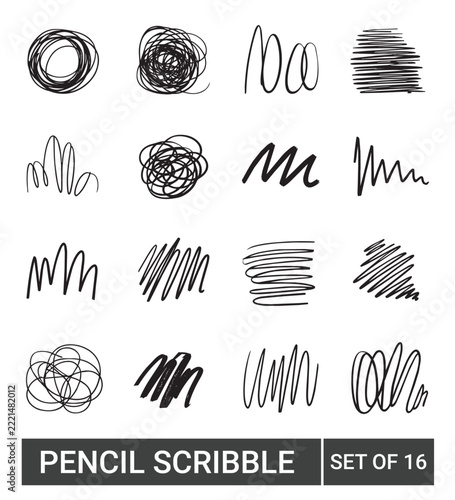 Pencil Scribble Shapes Hatching and Doodle Lines Vector Set