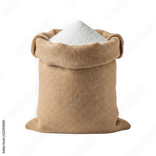 Sugar cone in a burlap bag isolated