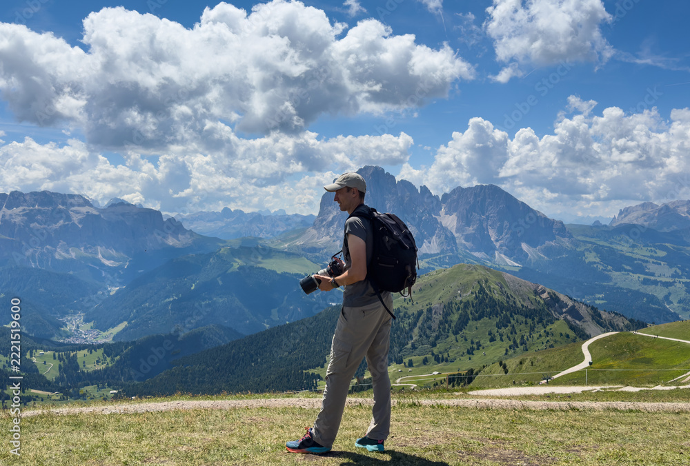 Fototapeta premium hiking in the mountains, The dolomites, Val Gardena, Italy 