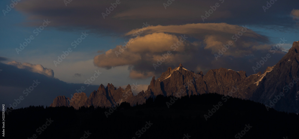Fototapeta premium Summer view of the Mont Blanc massif above forested slopes 