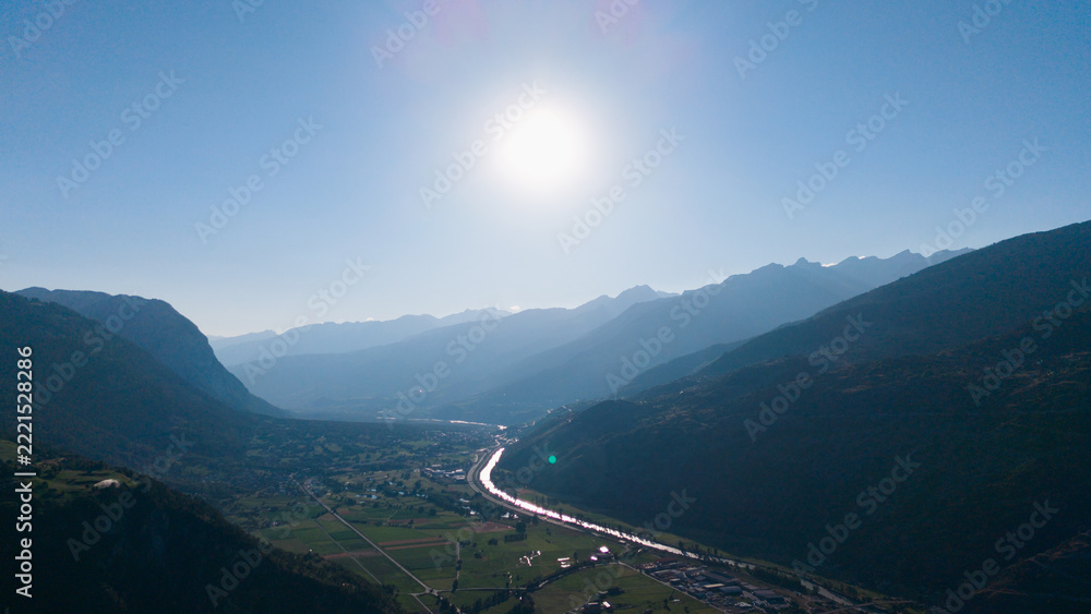 Fototapeta premium alpine landscape panorama in the evening, mountain