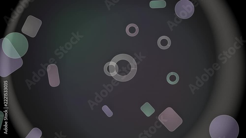 Abstract geometric shapes floating in transparent circular frame design