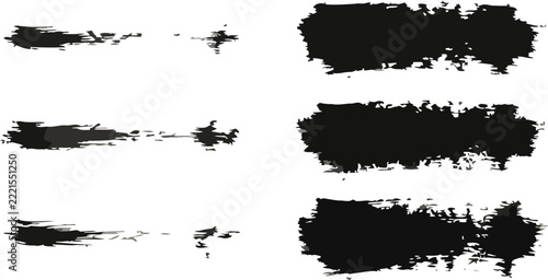 Set of black ink brush strokes and paint textures isolated on a white background, for artistic projects, and grunge style compositions