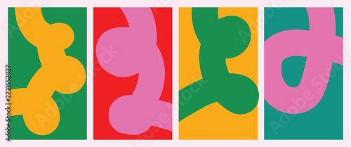 Abstract organic shapes form a colorful vector pattern against solid backgrounds