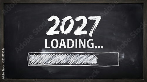Futuristic 3D Happy New Year 2027 Celebration with Neon Light and Digital Countdown