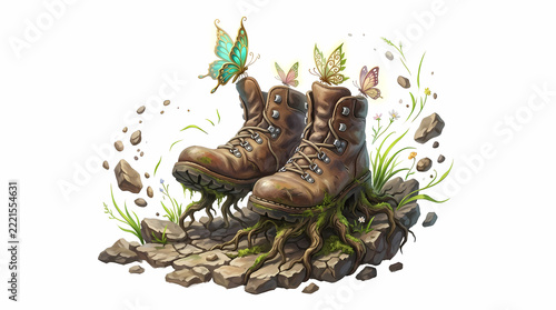 Hiking boots with butterflies and wildflowers