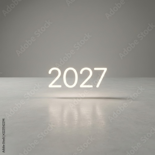 Year 2027 sign with soft reflection on a smooth surface