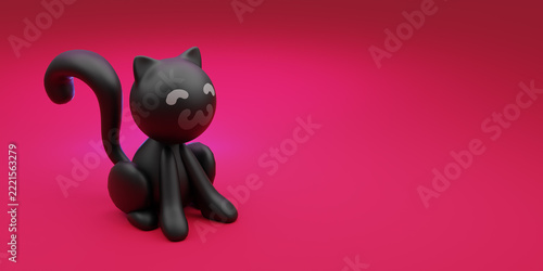 Cat on pink background. Space for text. 3d render. 