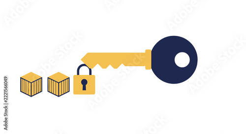 Security Concept: Golden Key Unlocking Blockchain Padlock for Data Protection and Digital Privacy