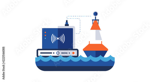 Marine IoT Smart Buoy Illustration - Ocean Data Monitoring and Wireless Maritime Technology Concept