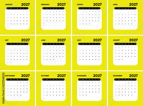 2027 Calendar Template, Full Year Minimalist Monthly Planner