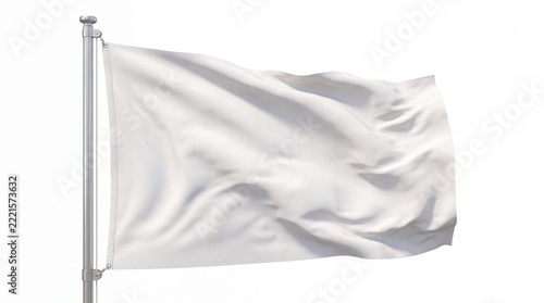 Blank white flag waving on a metal flagpole