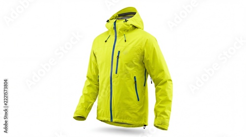 Bright yellow winter jacket with blue zippers