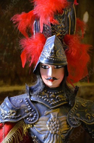 Ragusa Ibla, Sicily 01.03.2020: Sicilian puppet displayed inside an artisan workshop in Ragusa Ibla.