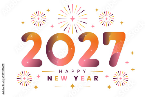 Happy New Year 2027 Celebration with Fireworks Greeting Card with Abstract Background