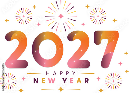 Happy New Year 2027 Celebration with Fireworks Greeting Card with Abstract Background