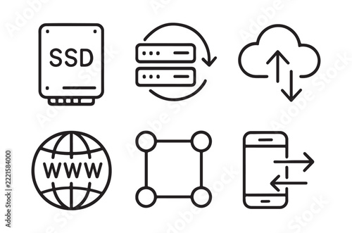 technology icons set ssd server cloud web network and mobile