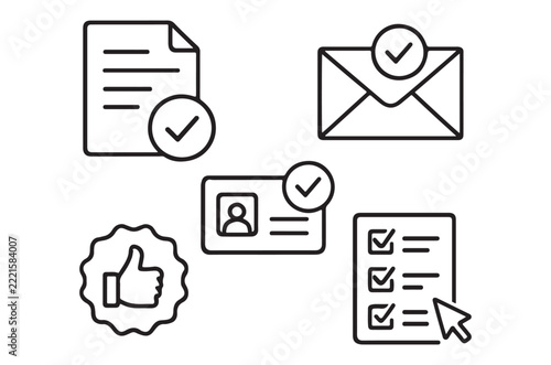 communication and approval icons set line art style