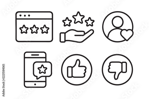 review rating icons set stars like dislike and user profile