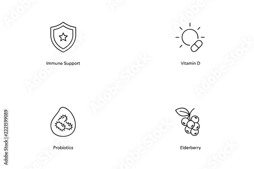 Four Line Icons Representing Health And Wellness Concepts On White