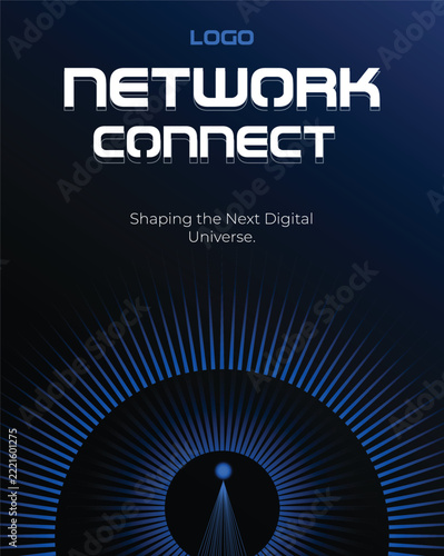 Futuristic Network Connect Technology Background with Blue Digital Radiating Lines
