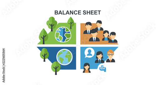 ESG Balance Sheet Concept Illustrating Environmental, Social, and Governance Pillars for Sustainable Business