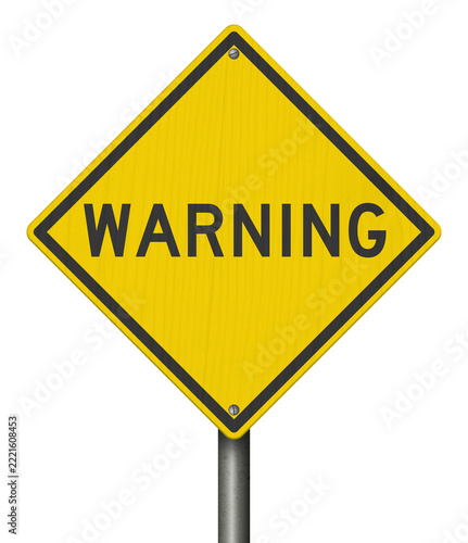Yellow warning sign isolated on white for risk prevention