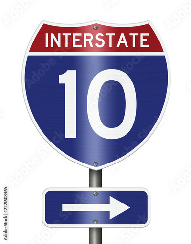 American Interstate I10 sign isolated on white for transportation