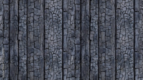 Seamless Shou Sugi Ban Charred Wood Texture Background of Burnt Black Wooden Planks