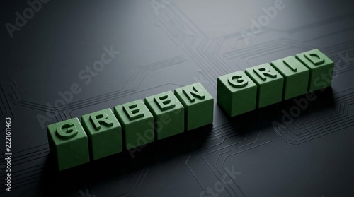 Green 3D blocks spelling the word Green on a dark textured background