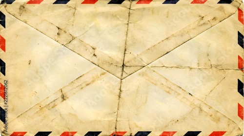 Vintage Grungy Airmail Envelope Texture with Red and Blue Striped Border
