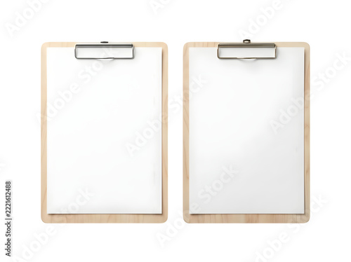 Wooden Clipboard with Blank Paper Sheet Mockup, Minimal Office Stationery Template Isolated on White or Transparent Background