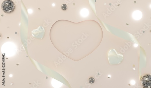 Heart-shaped photo frame, abstract background, Valentine's Day background, banner, 3D illustration.