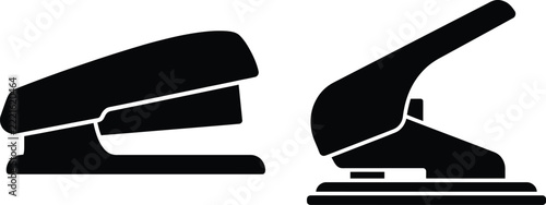 Office desktop stapler and hole puncher set for document management with stationery