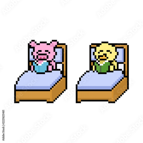 pig duck bed time stories pixel art