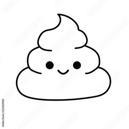 Cute Smiling Poop Emoji Cartoon Vector Icon with Bold Black Outline