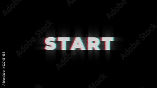 Start text animation with dynamic glitch. bit pixel text animation with dynamic glitch distortion effect.