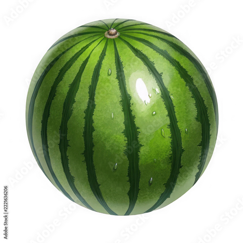 Green watermelon with striped pattern isolated